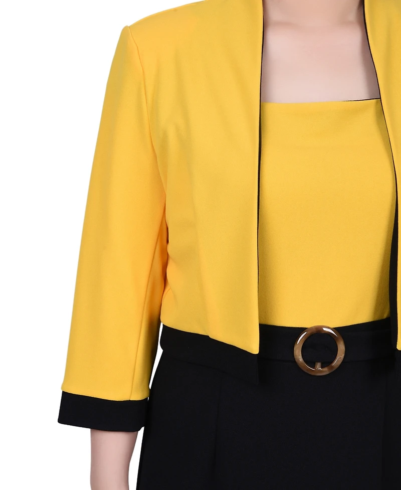 Ny Collection Women's 3/4 Sleeve Colorblocked Dress, 2 Piece Set