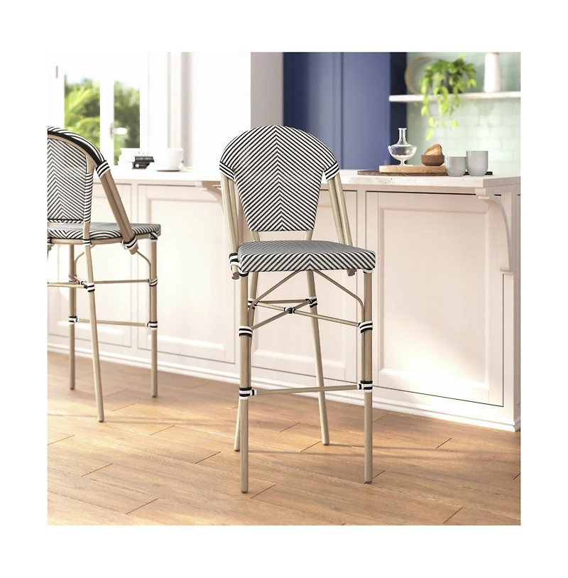 Emma+Oliver Massalia Indoor/Outdoor Bistro Style Bar Stools With Textilene Seat And Metal Frame