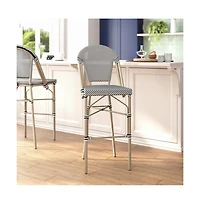 Emma+Oliver Massalia Indoor/Outdoor Bistro Style Bar Stools With Textilene Seat And Metal Frame