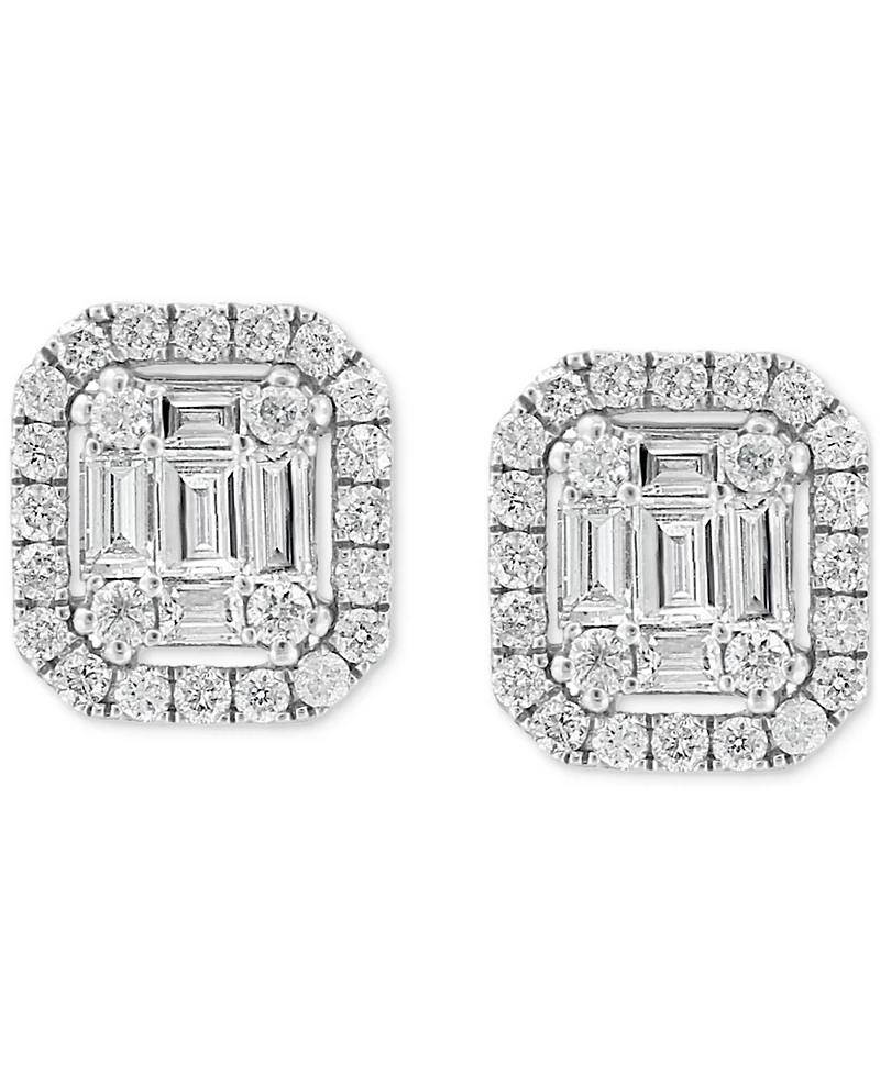Effy Certified Diamond Baguette & Round Halo Emerald Shaped Cluster Stud Earrings (3/8 ct. t.w.) in 14k White Gold