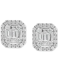 Effy Certified Diamond Baguette & Round Halo Emerald Shaped Cluster Stud Earrings (3/8 ct. t.w.) in 14k White Gold