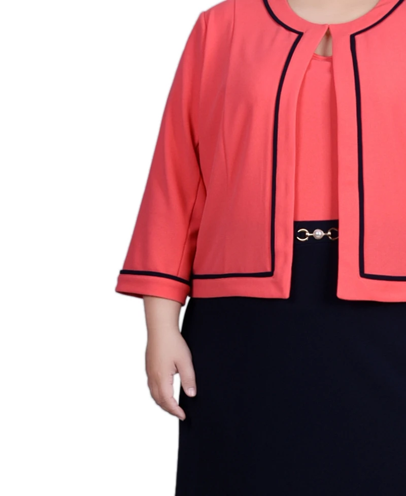 Ny Collection Plus Size 3/4 Sleeve Dress, 2 Piece Set