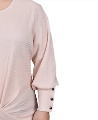 Ny Collection Plus Long Sleeve Textured Knit Top