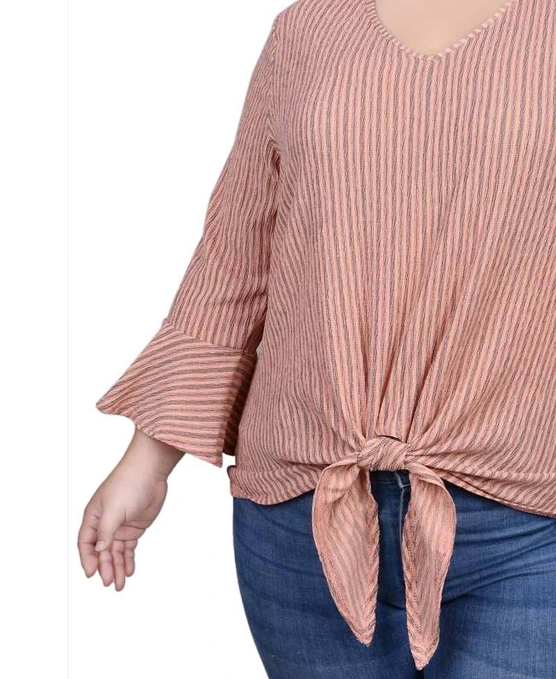 Ny Collection Plus 3/4 Bell Sleeve Textured Knit Top