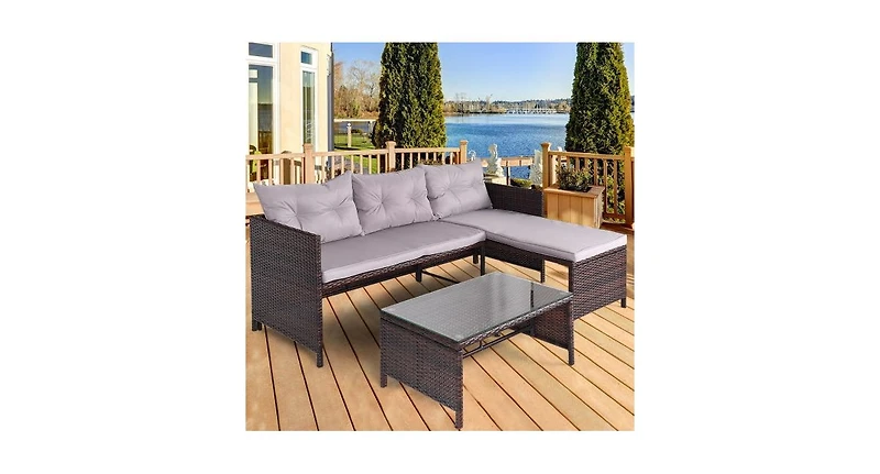 3 pcs Rattan Wicker Deck Couch Outdoor Patio Sofa Set
