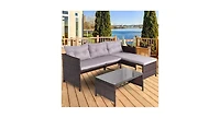 3 pcs Rattan Wicker Deck Couch Outdoor Patio Sofa Set