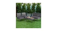 4 Pieces Rattan Patio Conversation Furniture Set with Acacia Wood Tabletop