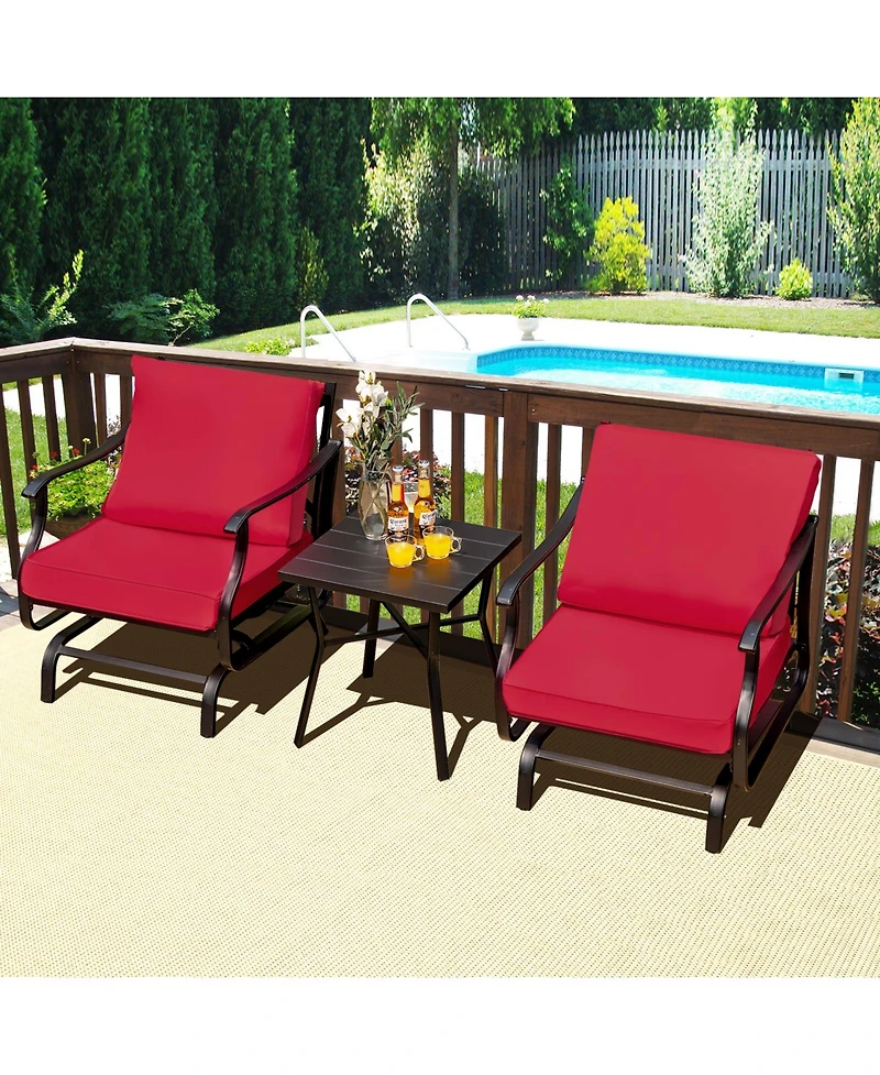 3 Piece Patio Rocking Chair Set with Coffee Table-Red