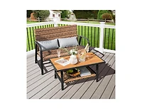 2 Pieces Patio Rattan Coffee Table Set with Shelf