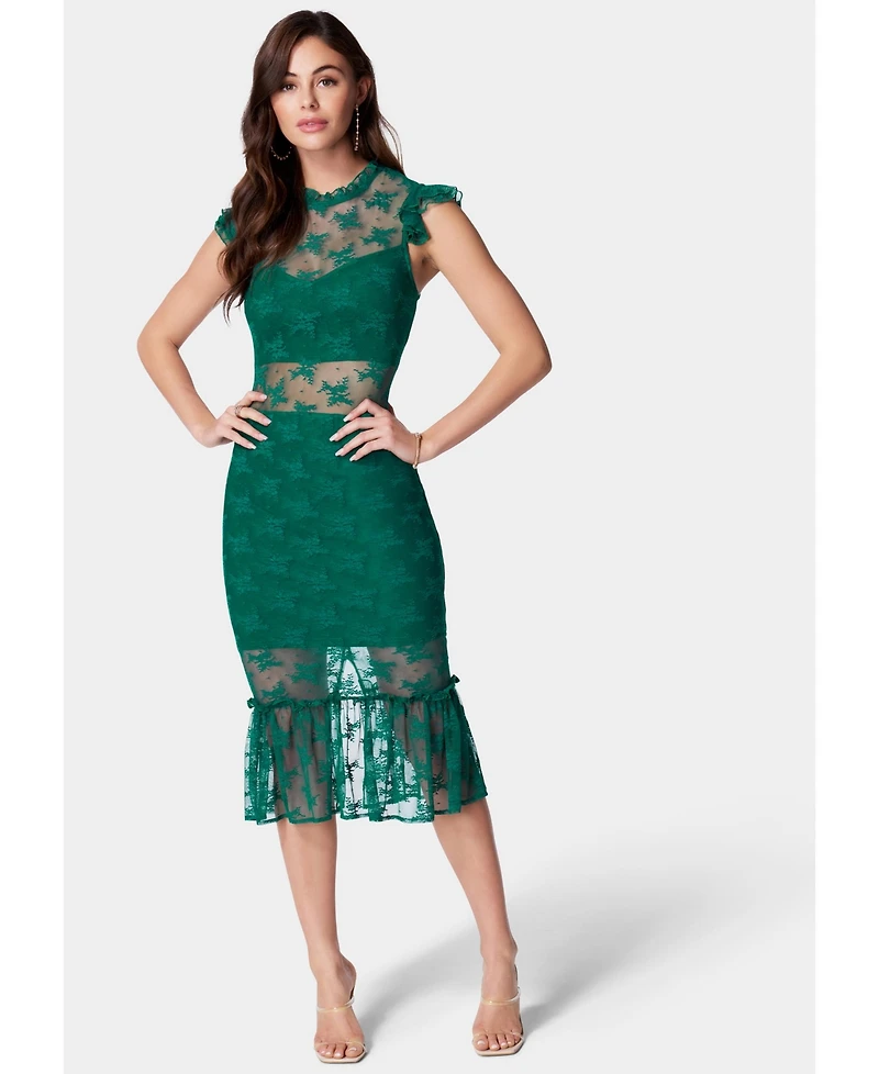 Bebe Women's Illusion Lace Midi Dress