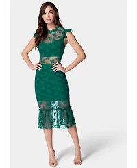 Bebe Women's Illusion Lace Midi Dress