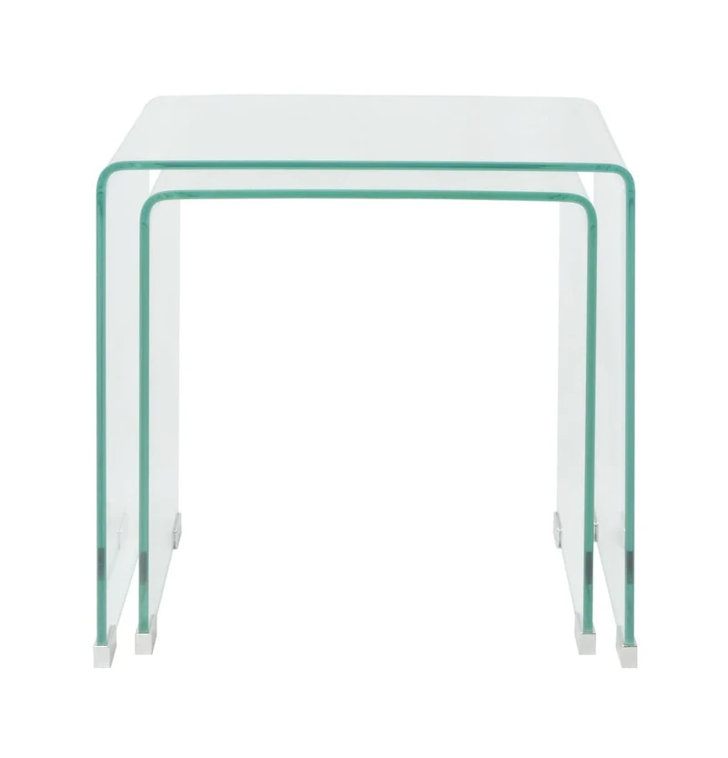 Two Piece Nesting Table Set Tempered Glass Clear