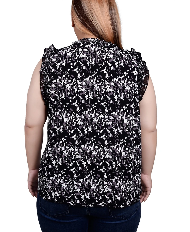 Ny Collection Plus Sleeveless Crepe Top with Chiffon Ruffles