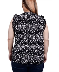 Ny Collection Plus Sleeveless Crepe Top with Chiffon Ruffles