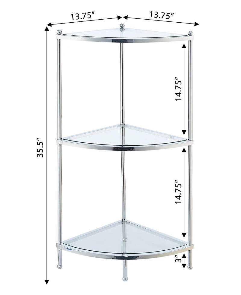 Convenience Concepts 13.75" Chrome Royal Crest Tier Glass Corner Shelf