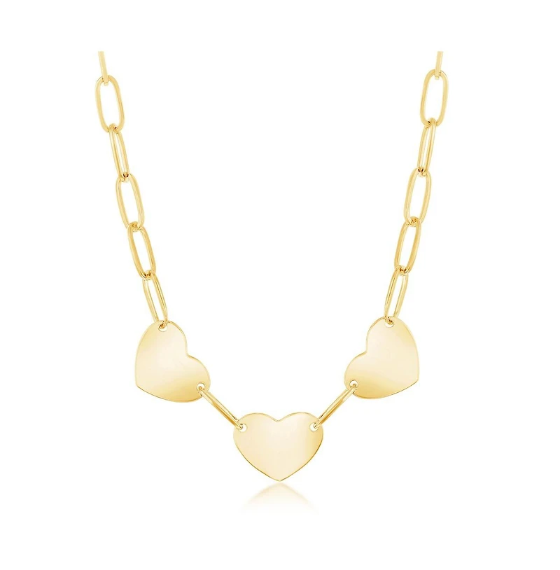 Sterling Silver or Gold Plated Over Triple Heart Paperclip Necklace