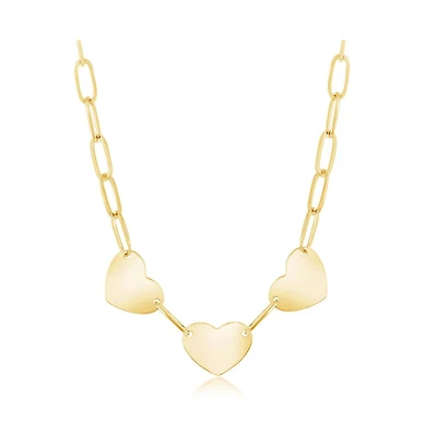 Sterling Silver or Gold Plated Over Triple Heart Paperclip Necklace