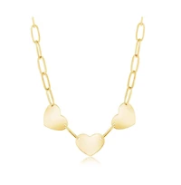 Sterling Silver or Gold Plated Over Triple Heart Paperclip Necklace