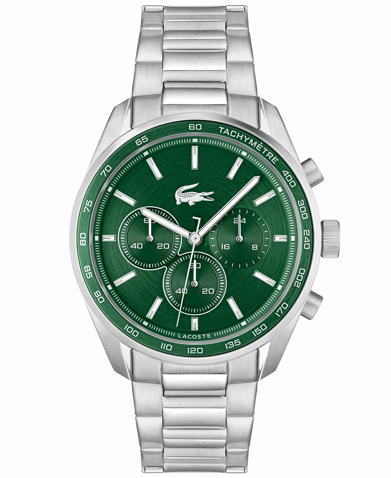 Lacoste Men's Boston Chronograph Silver-tone Stainless Steel Bracelet Watch 42mm