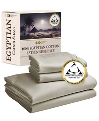 Certified Luxury 100% Egyptian Cotton Sheets, King Sheets For Bed, 4 Piece Deep Pocket Bed Set, Soft Sateen by California Design Den