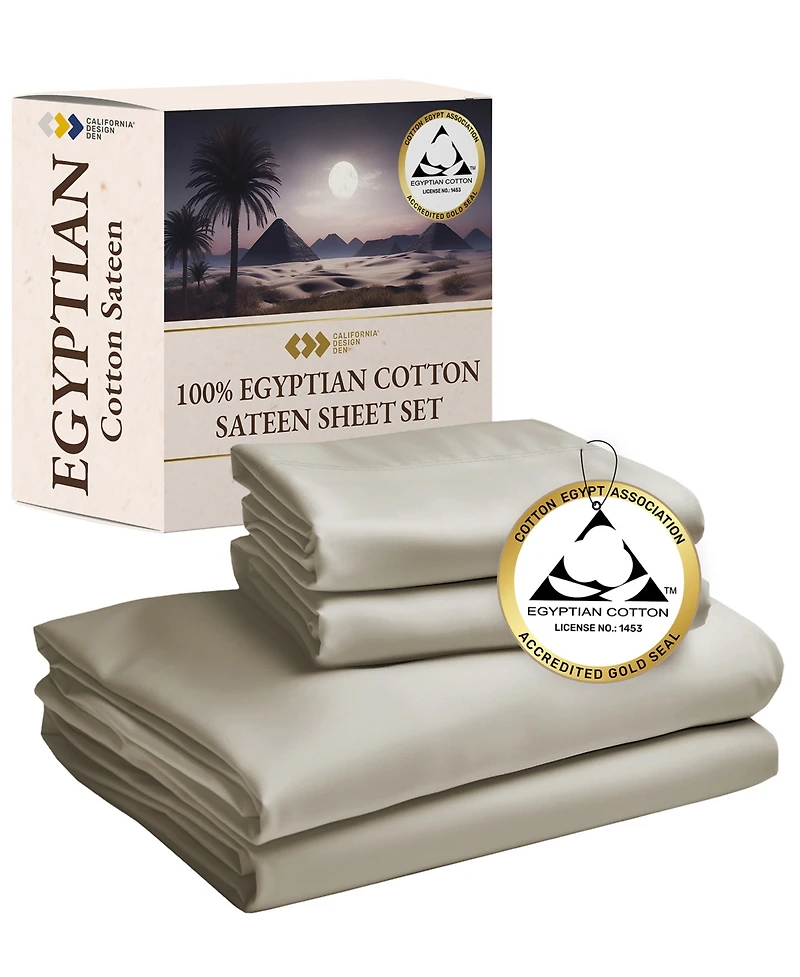 Certified Luxury 100% Egyptian Cotton Sheets, California King Sheet Set, 4 Piece Deep Pocket Bed Sheets Sateen Cooling for Hot Sleepers by