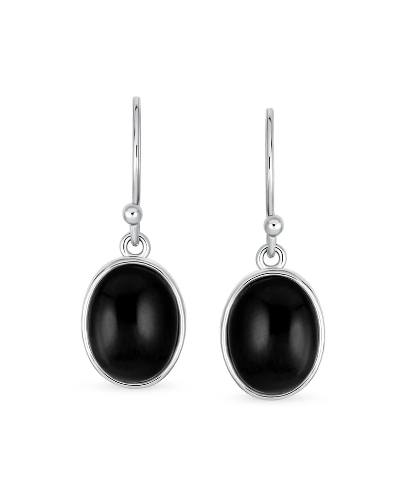 Bling Jewelry Classic Elegant Black Onyx Bezel Set Oval Cabochon Drop Earrings Sterling Silver Wire Fish Hook