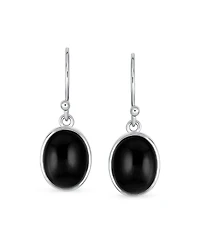 Bling Jewelry Classic Elegant Black Onyx Bezel Set Oval Cabochon Drop Earrings Sterling Silver Wire Fish Hook