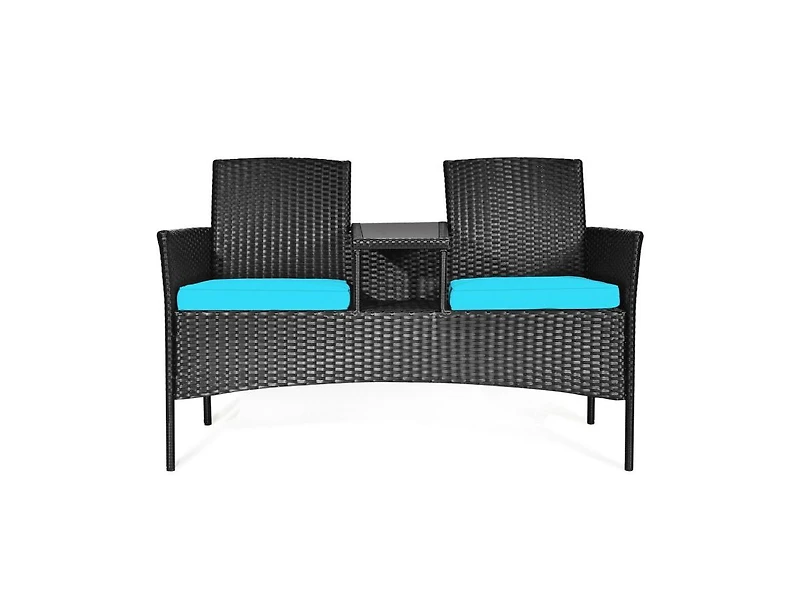 Wicker Patio Conversation Furniture Set with Removable Cushions and Table