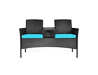 Wicker Patio Conversation Furniture Set with Removable Cushions and Table