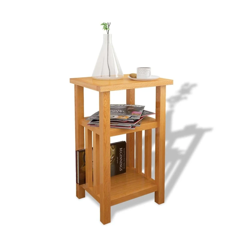 End Table with Magazine Shelf Solid Oak Wood 10.6"x13.8"x21.7"
