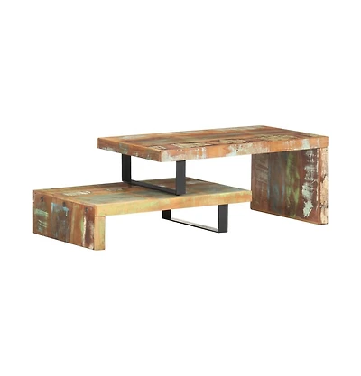 2 Piece Coffee Table Set Solid Reclaimed Wood