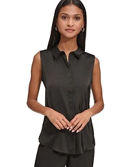 Karl Lagerfeld Paris Women's Jacquard Logo Sleeveless Shirt