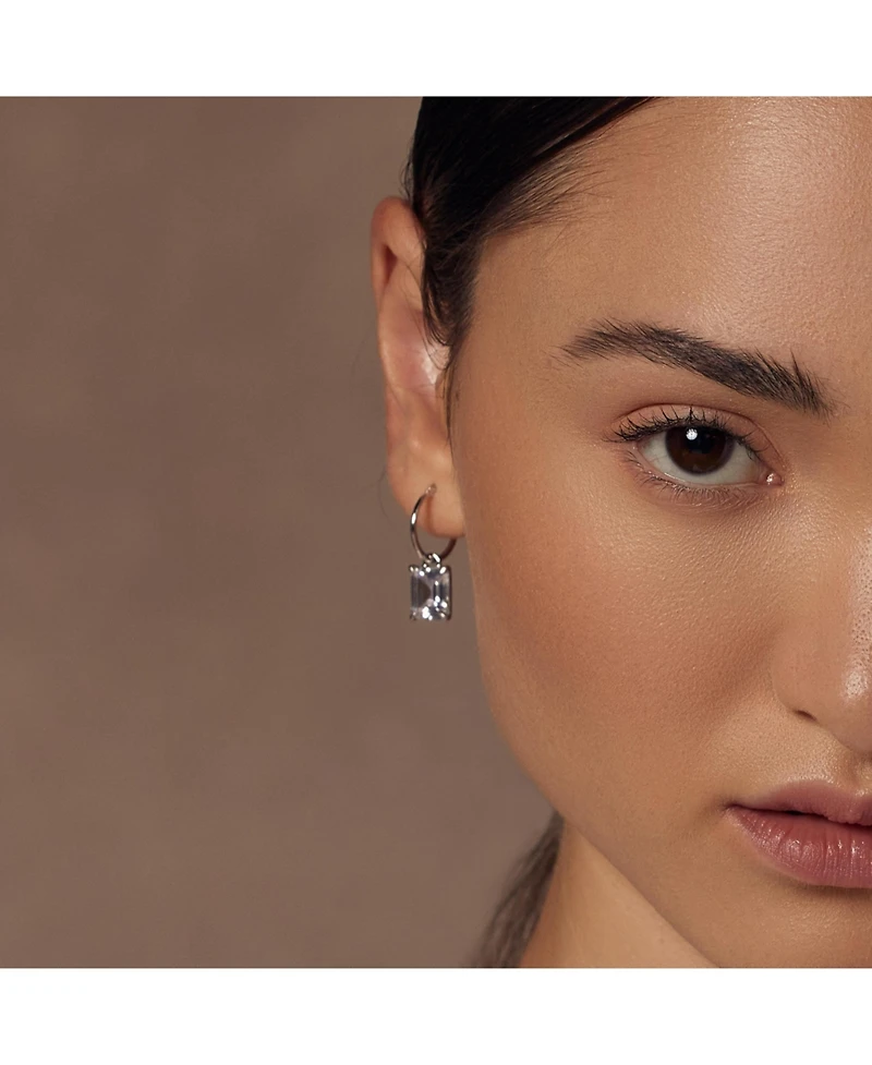 Sterling Silver 18k Gold Plated Sparkle Dangling Pendant Hoop Earrings