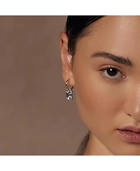 Sterling Silver 18k Gold Plated Sparkle Dangling Pendant Hoop Earrings