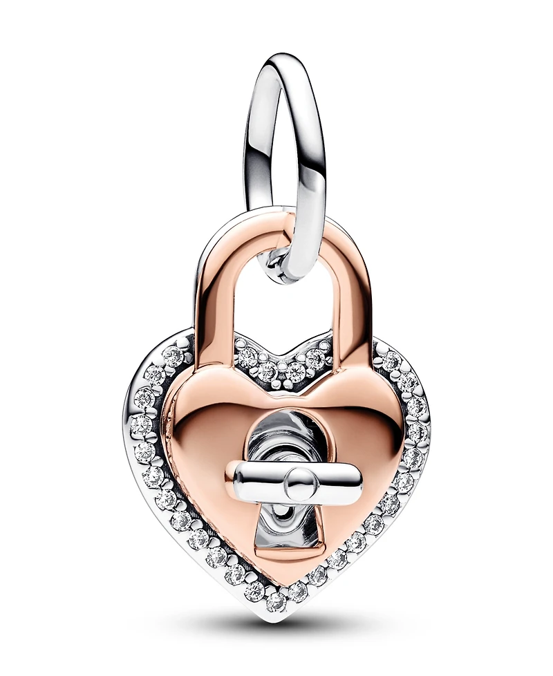Pandora Sterling Silver and 14K Rose Gold Padlock Heart Charm