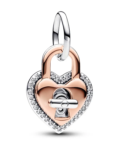 Pandora Sterling Silver and 14K Rose Gold Padlock Heart Charm