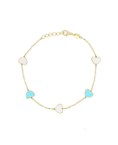 The Lovery Mother of Pearl and Turquoise Mixed Heart Station Bracelet 14K Gold