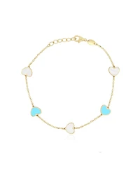 The Lovery Mother of Pearl and Turquoise Mixed Heart Station Bracelet 14K Gold