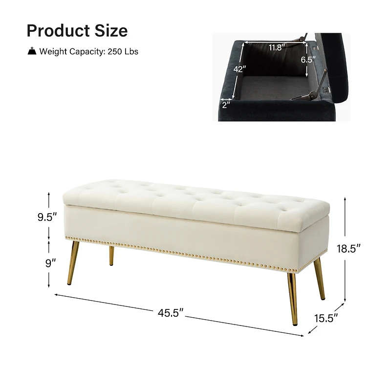 Modern Velvet Storage Ottoman Bench for Living Room Dining