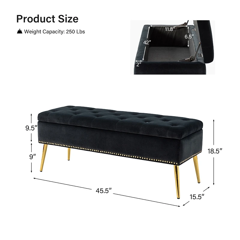 Modern Velvet Storage Ottoman Bench for Living Room Dining