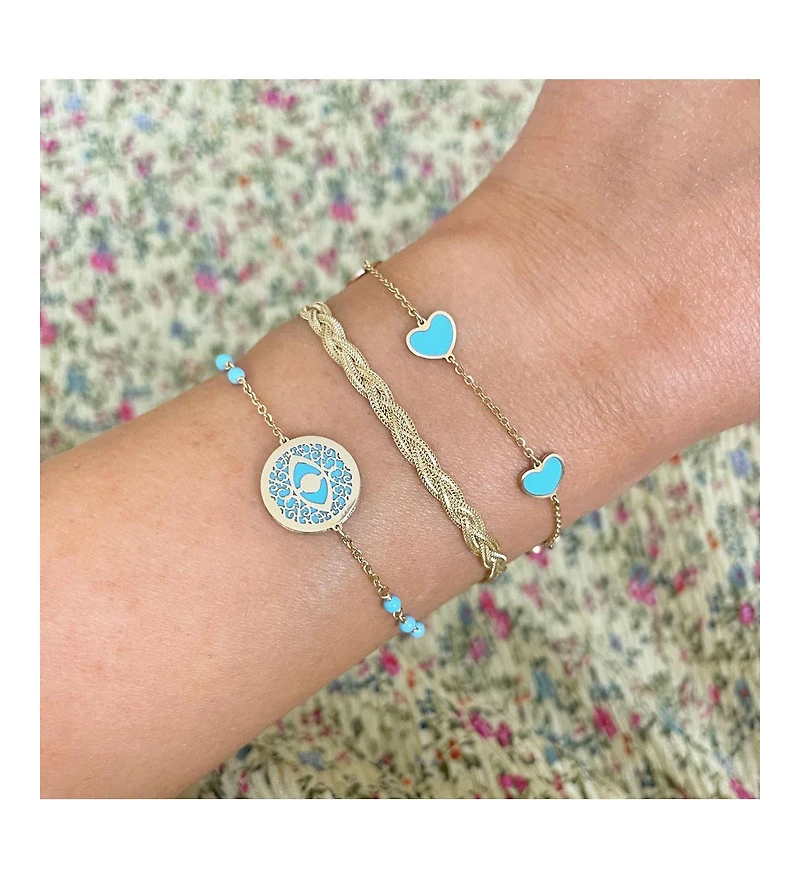 The Lovery Turquoise Heart Station Bracelet 14K Gold