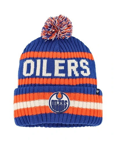 Men's '47 Brand Navy, Orange Edmonton Oilers Bering Cuffed Knit Hat with Pom