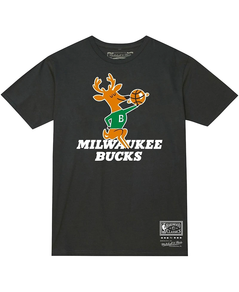 Men's and Women's Mitchell & Ness Black Milwaukee Bucks Hardwood Classics Mvp Throwback Logo T-shirt