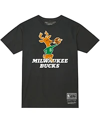 Men's and Women's Mitchell & Ness Black Milwaukee Bucks Hardwood Classics Mvp Throwback Logo T-shirt