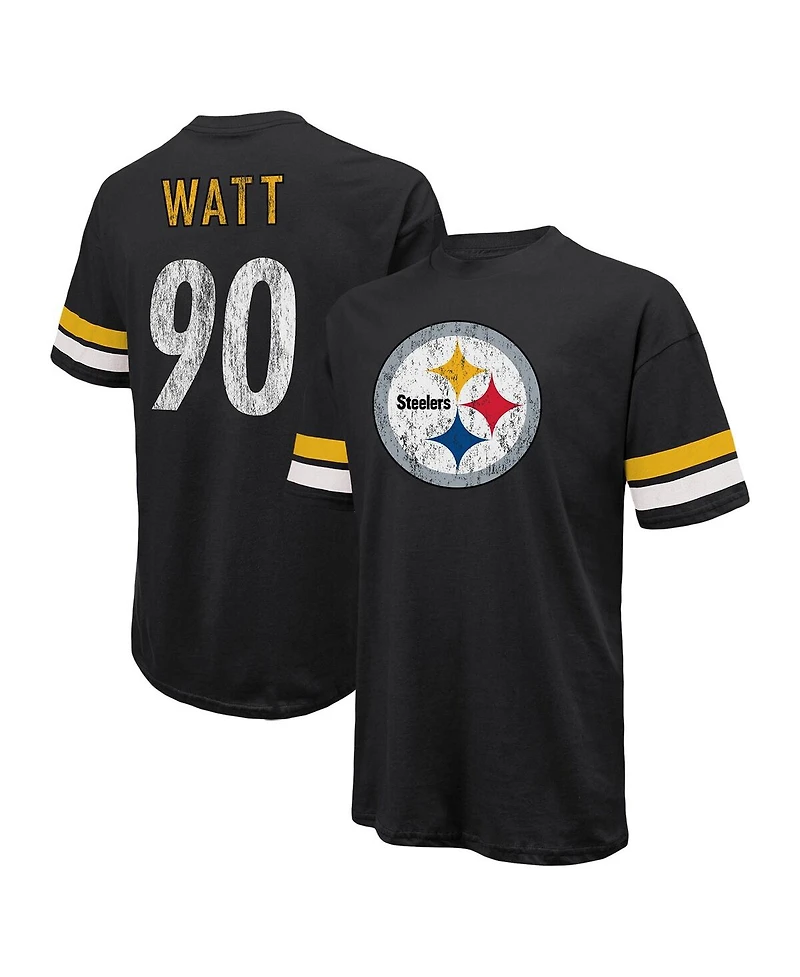Men's Majestic Threads T.j. Watt Black Distressed Pittsburgh Steelers Name and Number Oversize Fit T-shirt