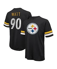 Men's Majestic Threads T.j. Watt Black Distressed Pittsburgh Steelers Name and Number Oversize Fit T-shirt