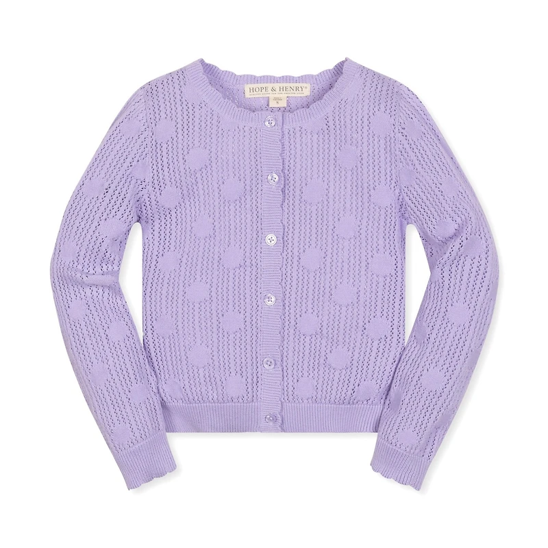 Hope & Henry Girls' Scallop Edge Mesh Dot Cardigan