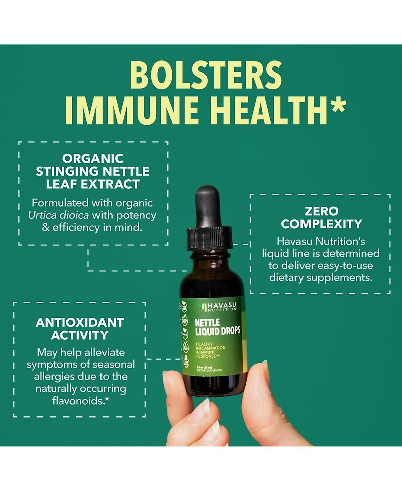 Organic Stinging Nettle Liquid Drops, Prostate, Joint & Immune Health, Healthy Detoxification, Unflavored, Havasu Nutrition, 1 fl oz