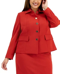 Le Suit Plus Size Crepe Wing-Collar Jacket & Slim Skirt Suit