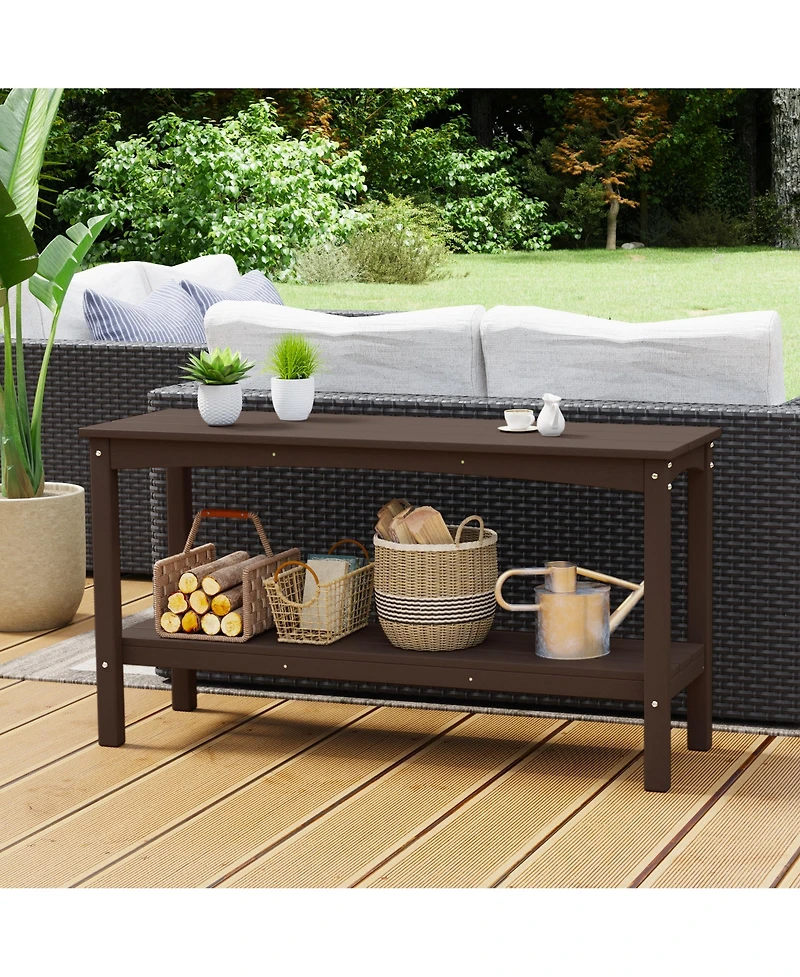 55" Outdoor Patio Hdpe Adirondack 2-Tier Shelf Console Table